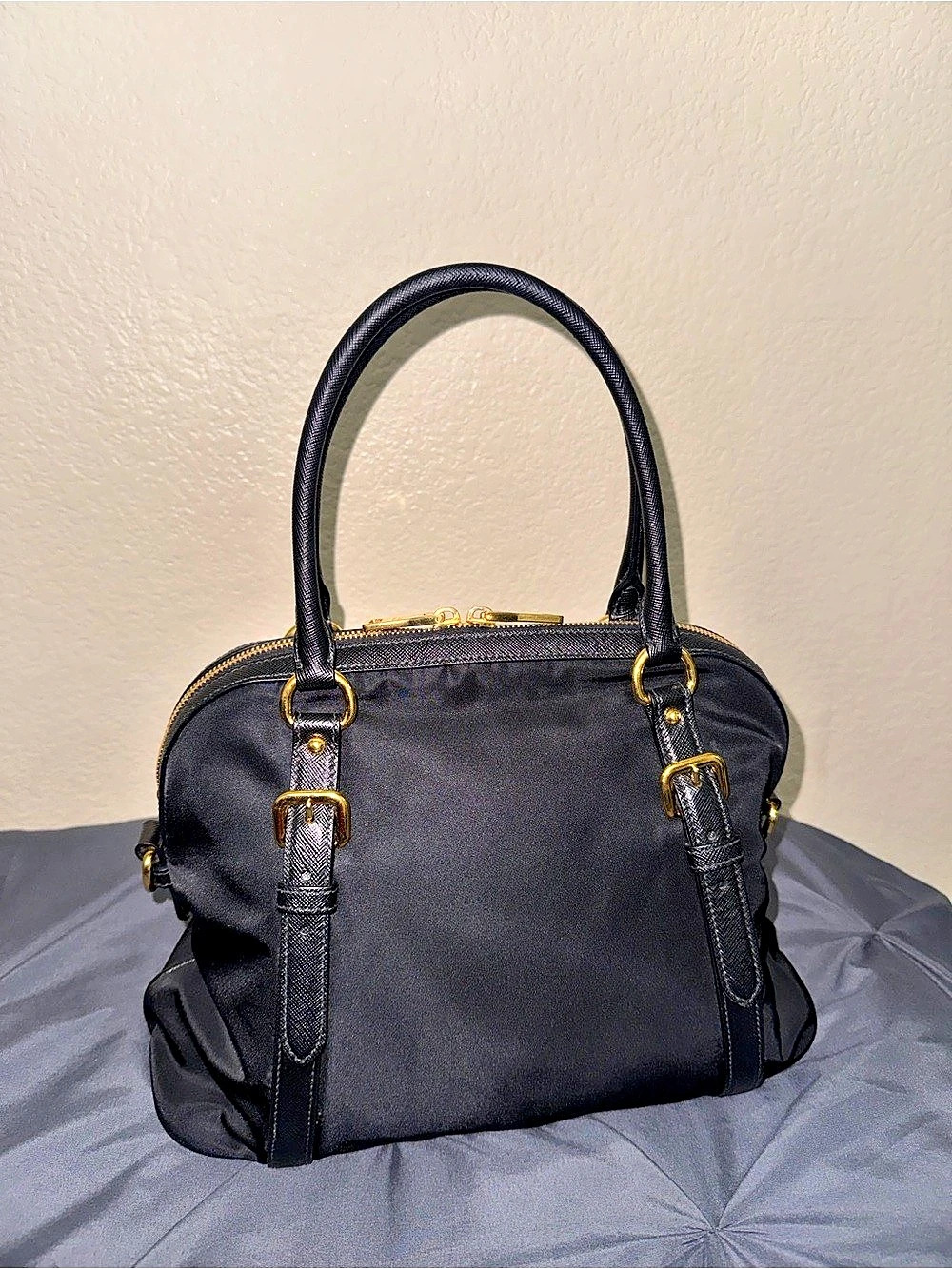 Prada Womens Tessuto Nylon Saffiano
Leather Black Handbag - Picture 3 of 7